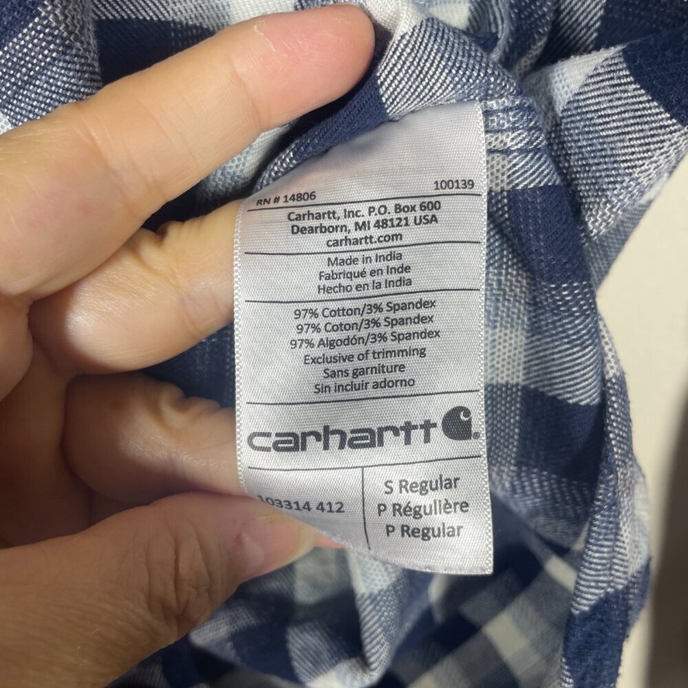 Carhartt Casual Button-Down Flannel Shirt Men's Navy White S Cotton Relaxed Fit! - Picture 4 of 5